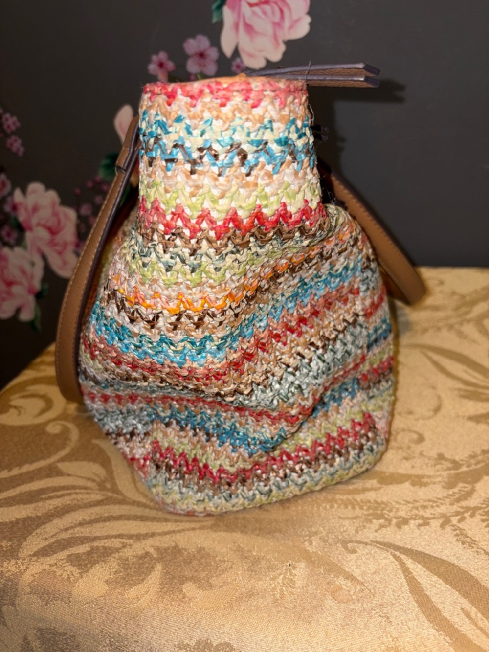 Rosetti Multicolor Crochet Tote with Tan Trim - Picture 6 of 12